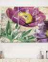 Purple Peonies - Oversized Cottage Wall Clock - 3 Panels