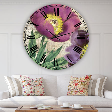Purple Peonies - Oversized Cottage Wall Clock