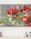 Red Poppies - Large Cottage Wall Clock - 3 Panels