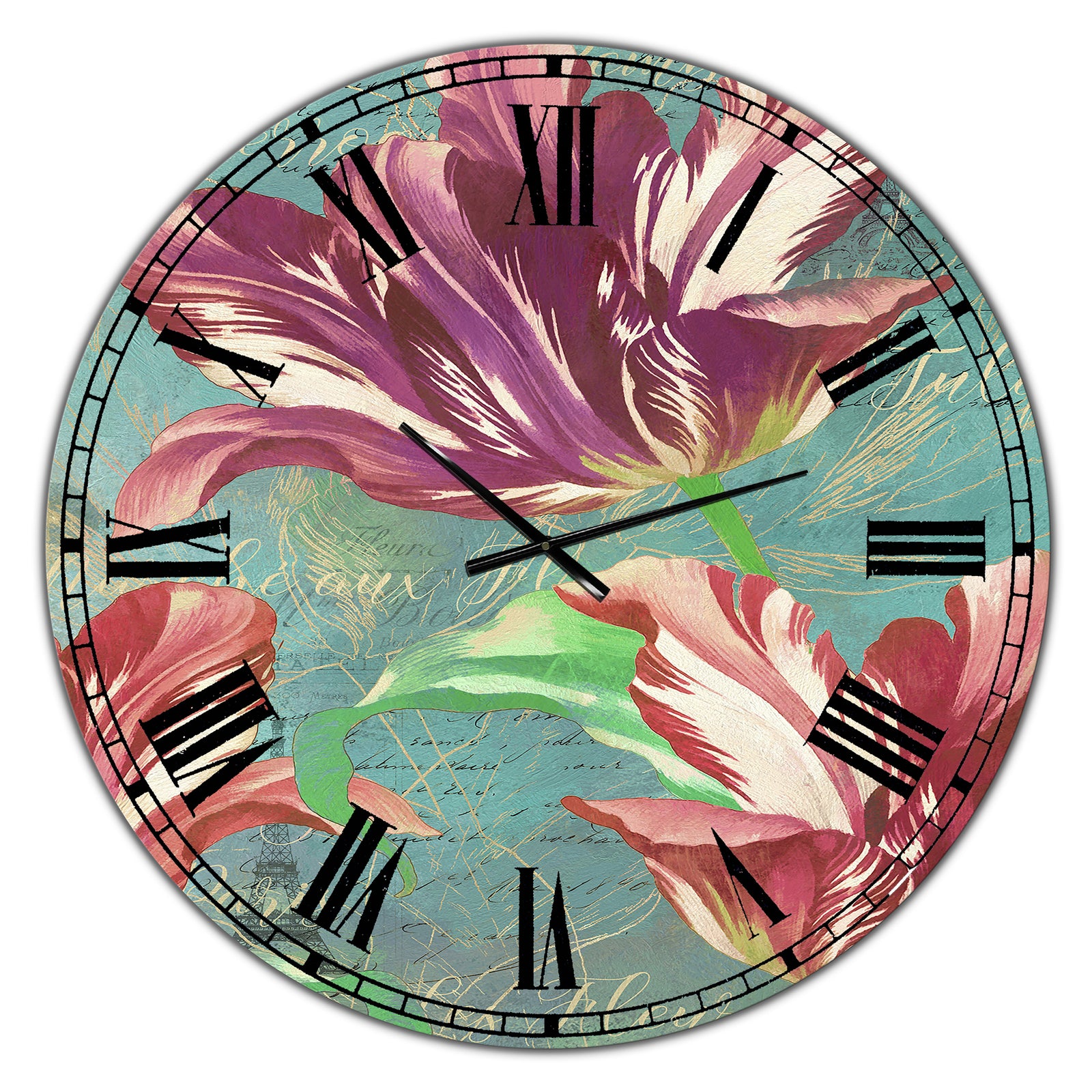 Vintage Tulips in Paris - Oversized Cottage Wall Clock