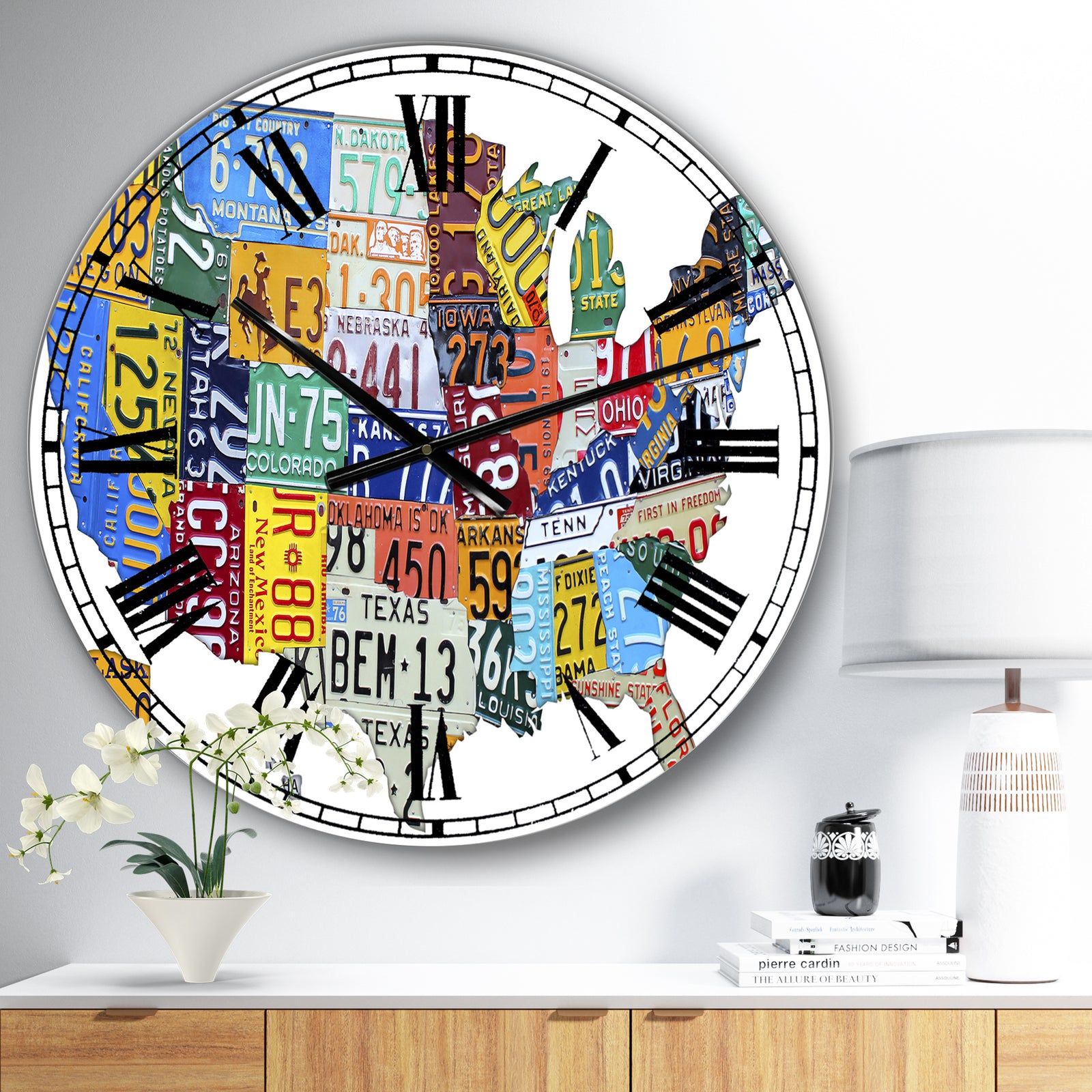 License Plate Map USA - Large Cottage Wall Clock