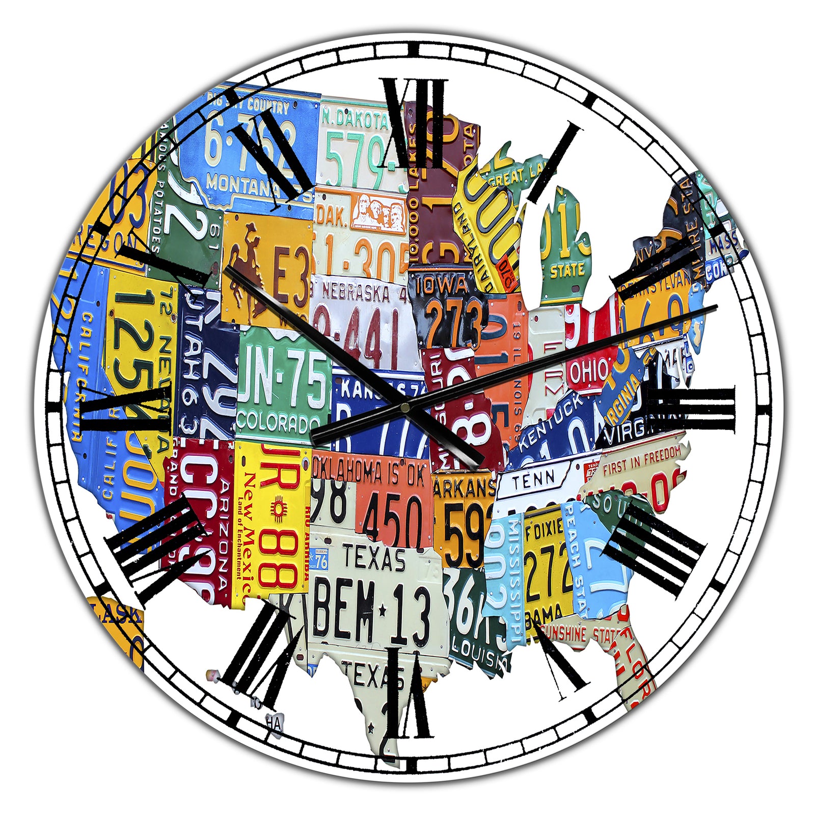 License Plate Map USA - Large Cottage Wall Clock