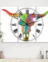 Longhorn Rainbow Skull - Oversized Modern Wall Clock - 3 Panels