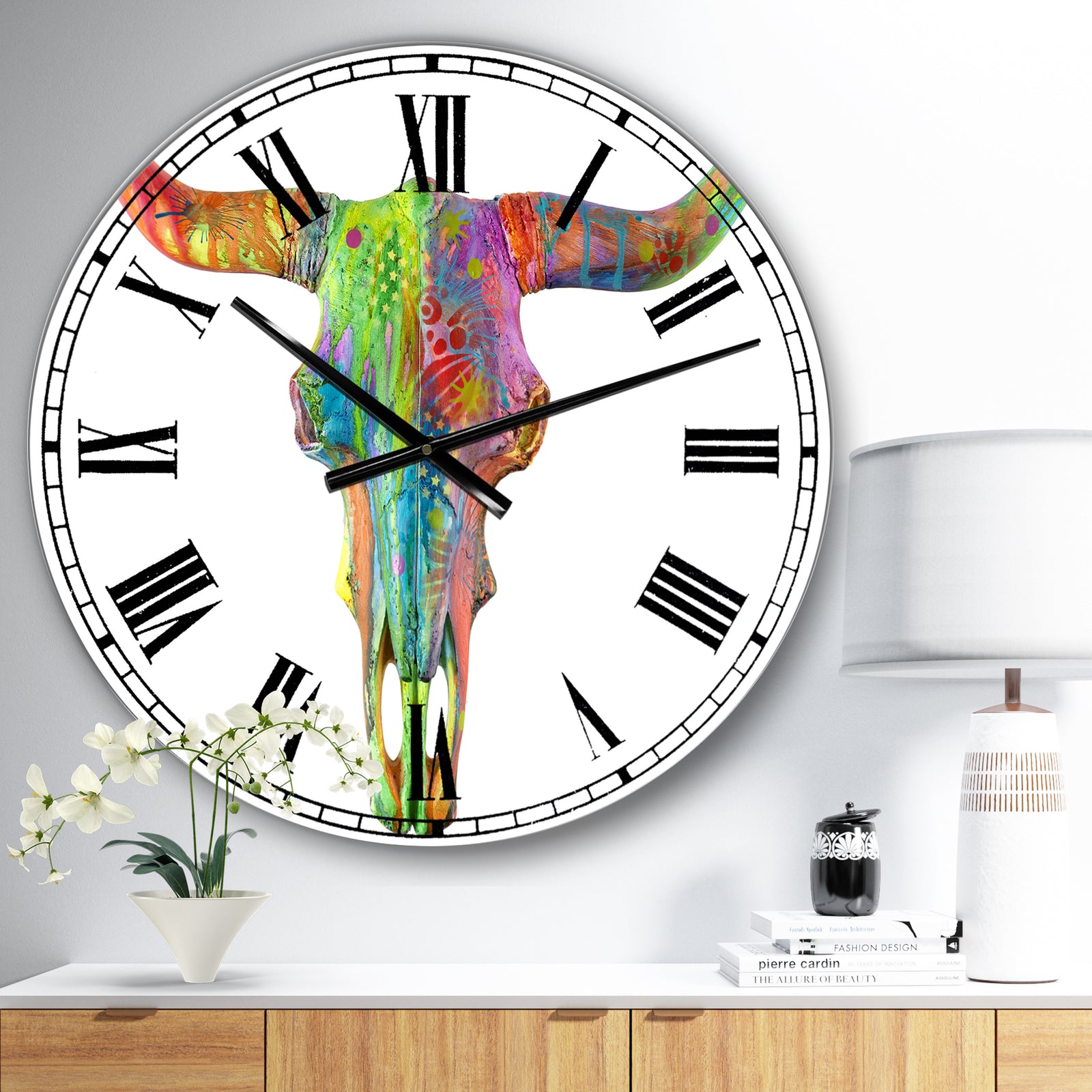 Longhorn Rainbow Skull - Large Modern Wall Clock