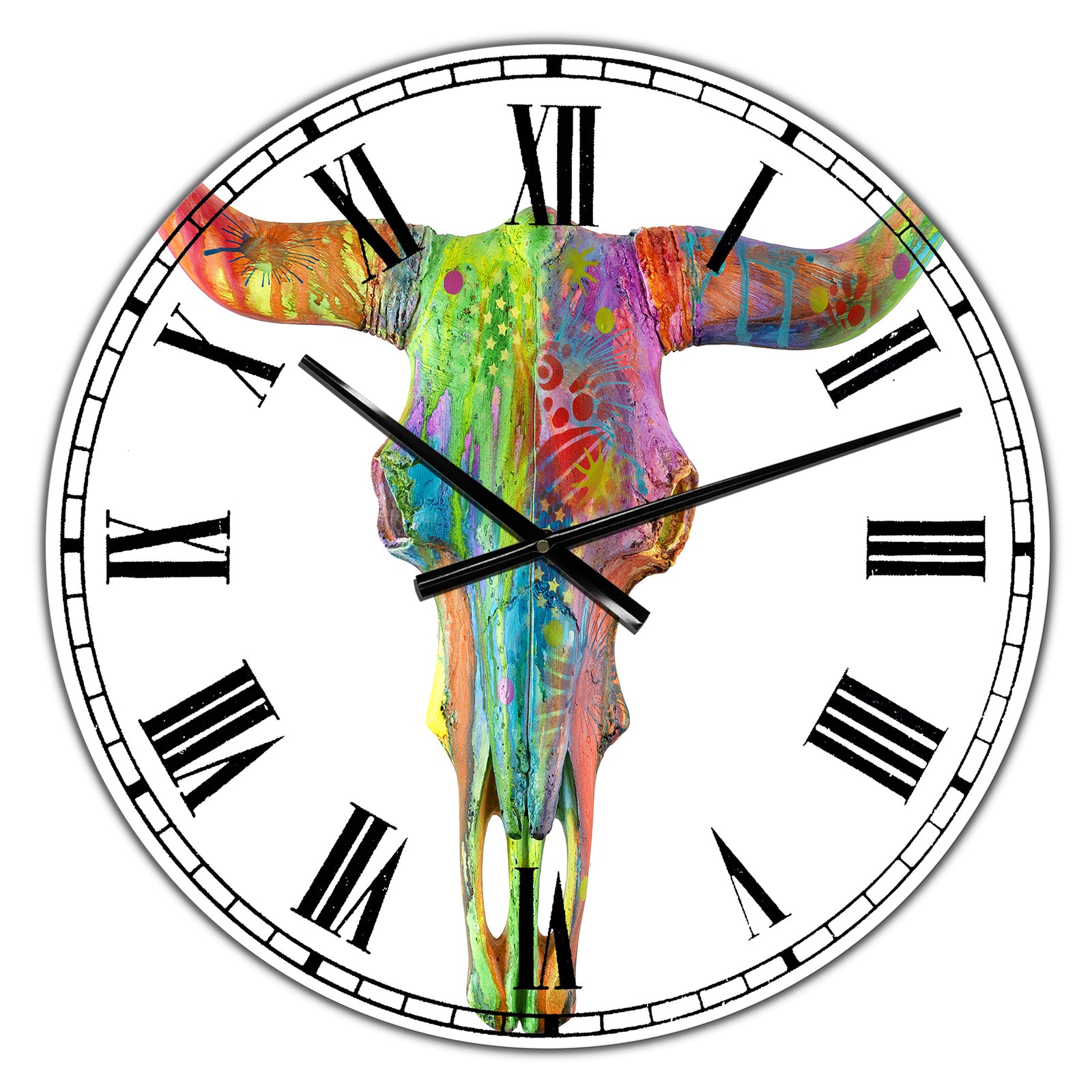 Longhorn Rainbow Skull - Large Modern Wall Clock