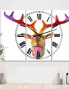 Rainbow Antlers - Large Modern Wall Clock - 3 Panels