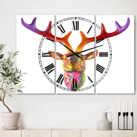 Rainbow Antlers - Large Modern Wall Clock - 3 Panels