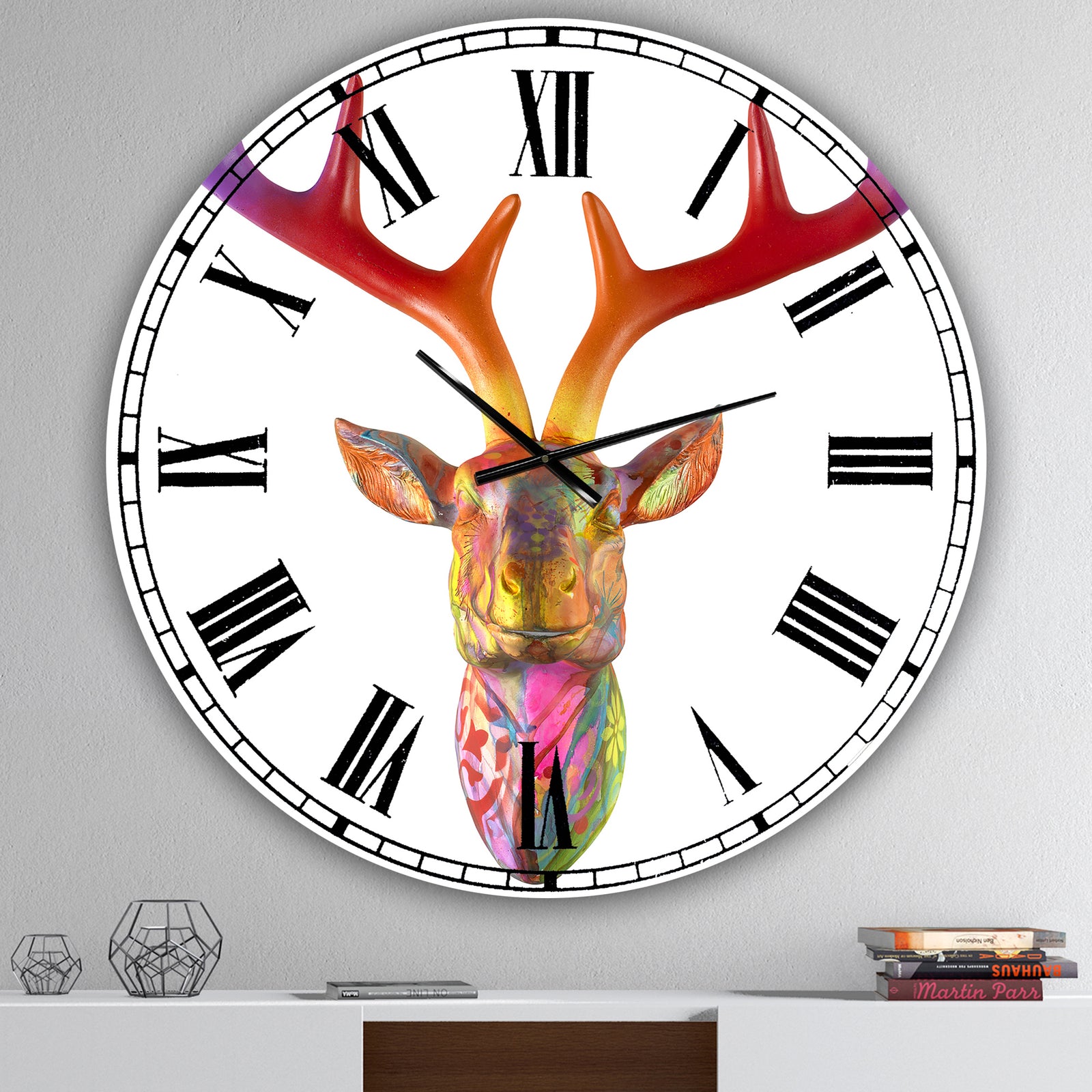 Rainbow Antlers - Oversized Modern Wall Clock