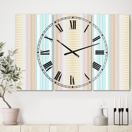 Baby Blue and Brown - Oversized Mid-Century Wall Clock - 3 Panels