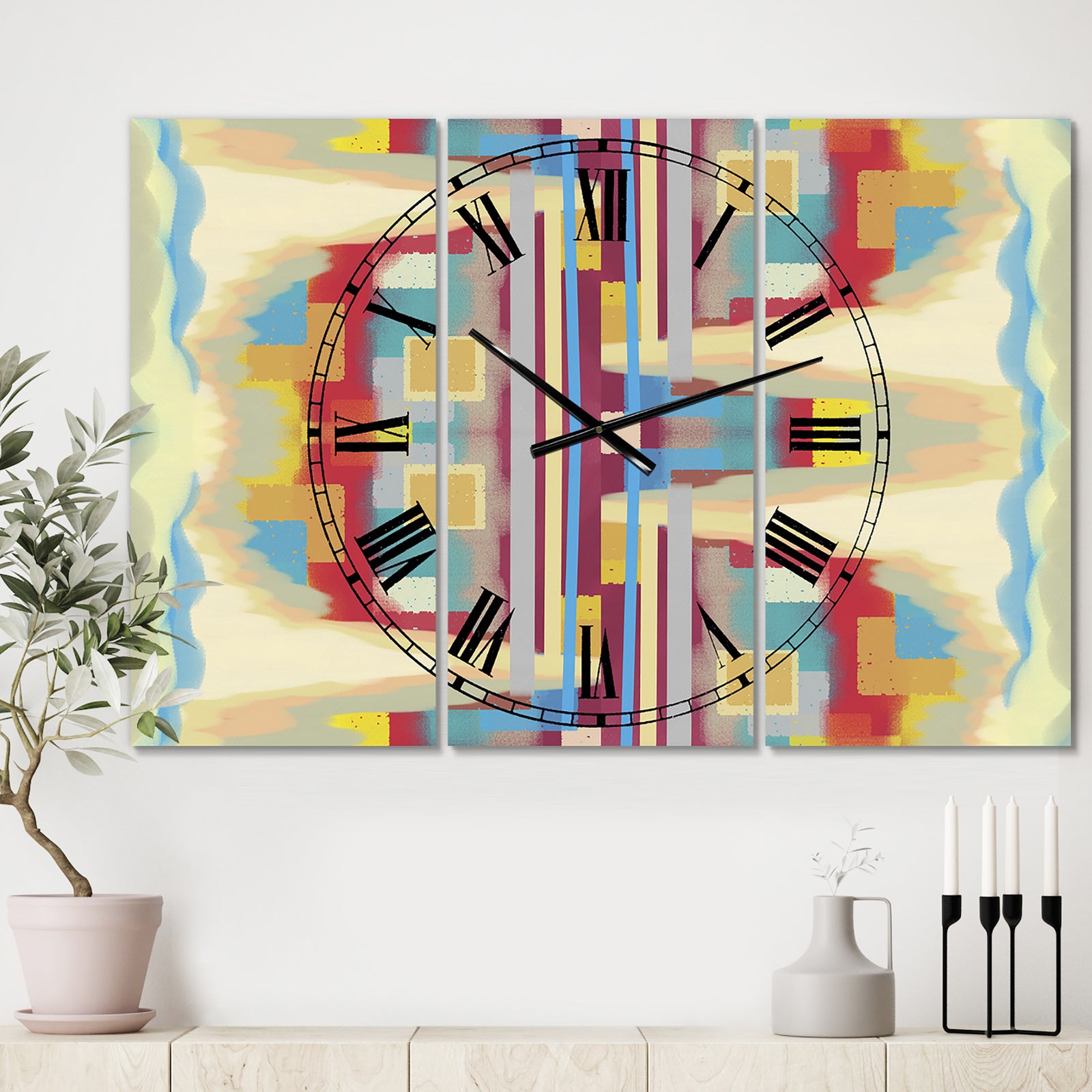 Abstract II single - Large Mid-Century Wall Clock - 3 Panels