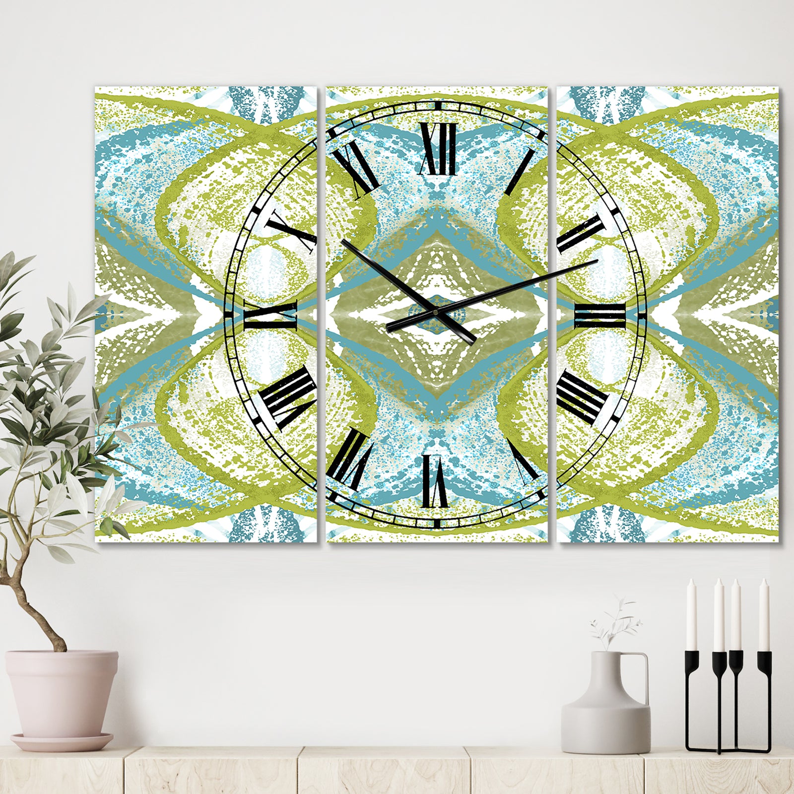 Green Vision - Oversized Mid-Century Wall Clock - 3 Panels