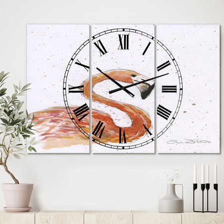 Pink Flamingo - Oversized Cottage Wall Clock - 3 Panels