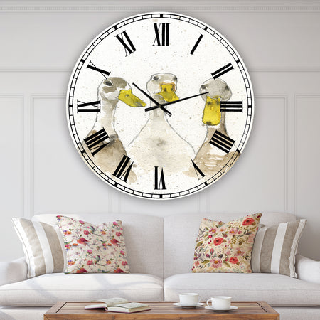 Three White Ducks - Oversized Farmhouse Wall Clock
