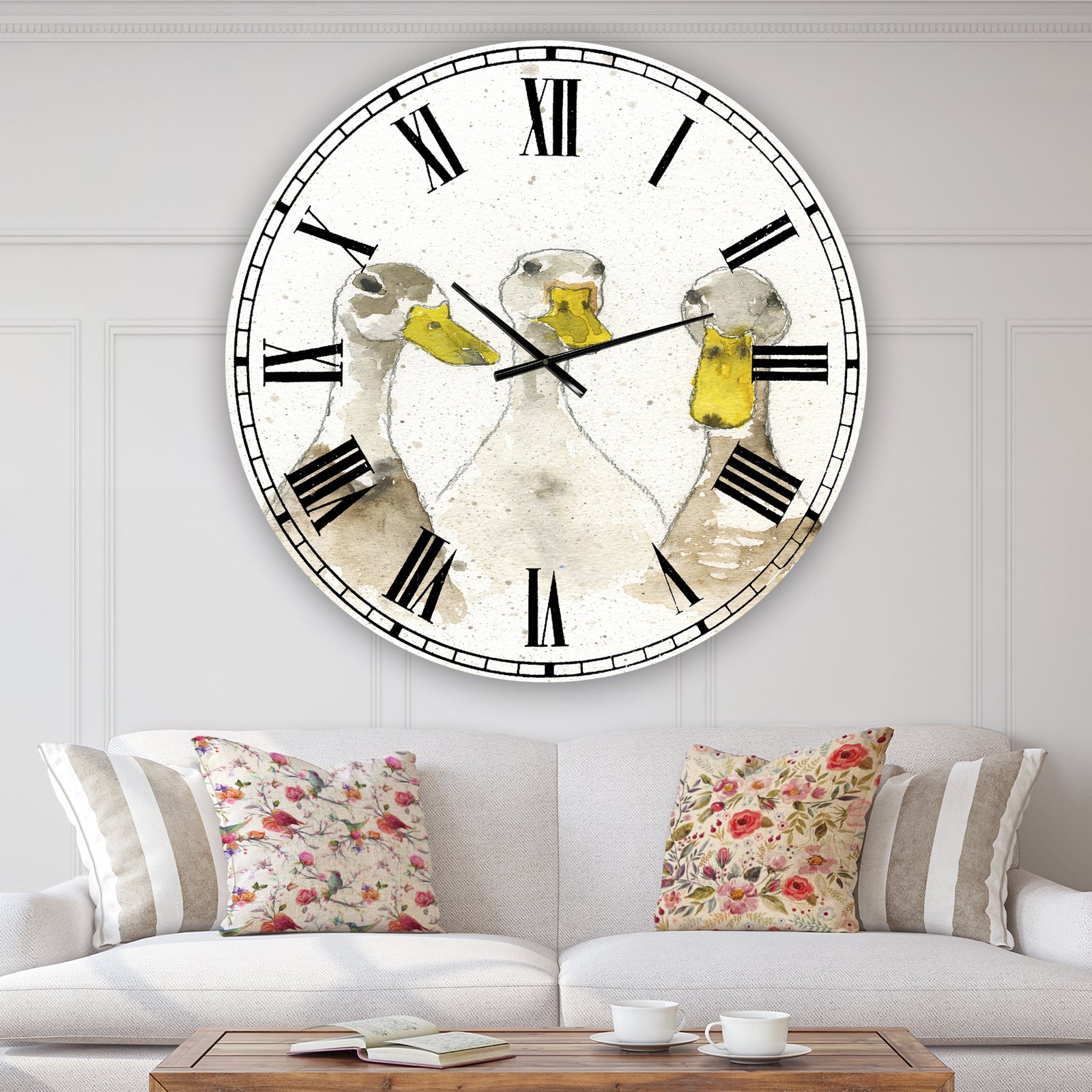 Three White Ducks - Oversized Farmhouse Wall Clock