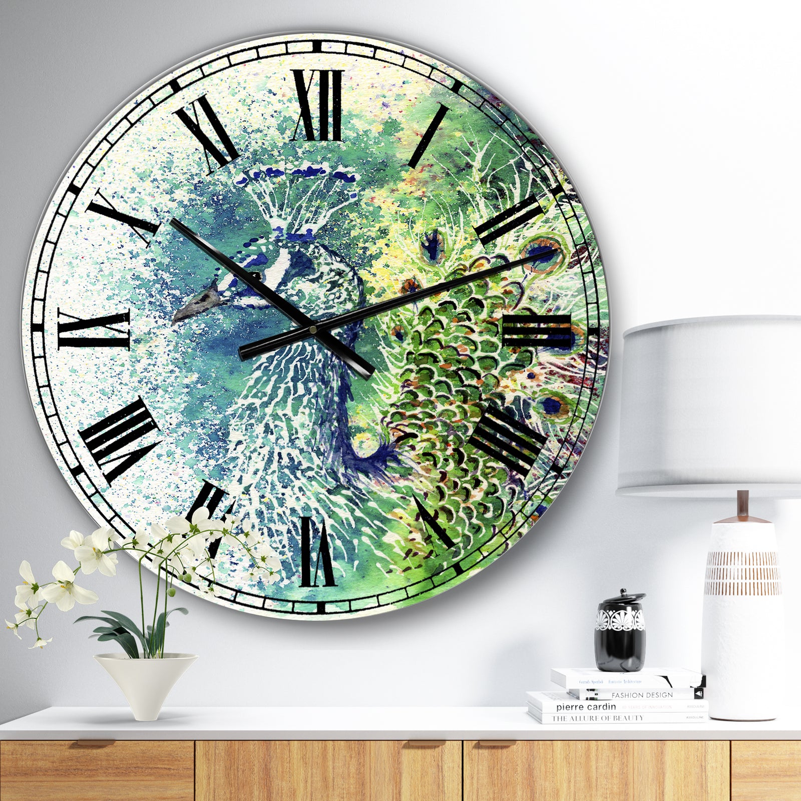 Peacock Bliss - Large Farmhouse Wall Clock