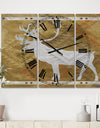 Patterned Walking White Moose - Large Traditional Wall Clock - 3 Panels