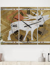 Patterned Howling White Moose - Oversized Traditional Wall Clock - 3 Panels