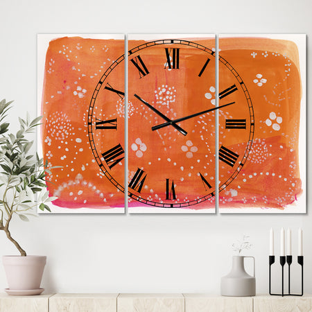 Indian Orange Composition - Large Mid-Century Wall Clock - 3 Panels