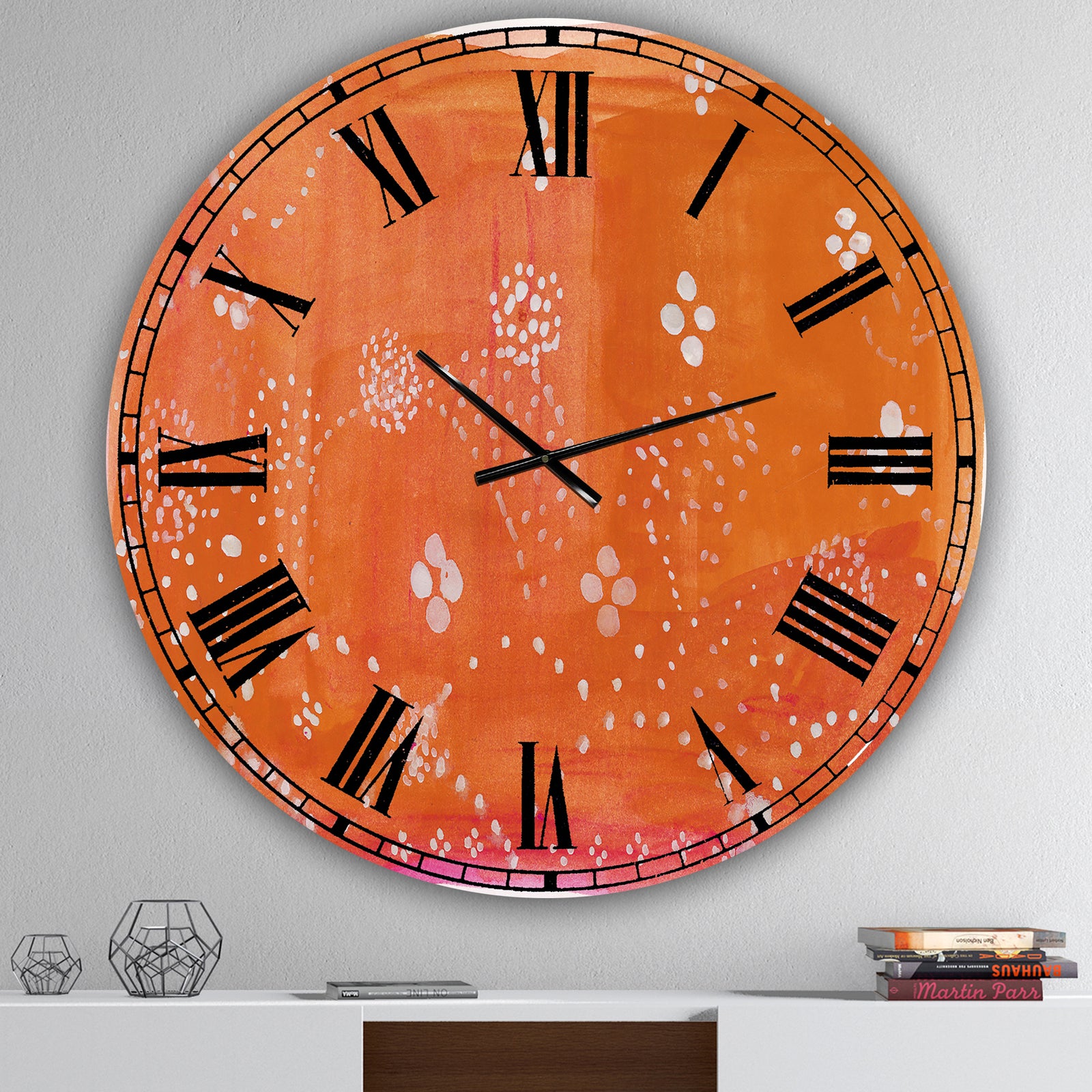 Indian Orange Composition - Oversized Mid-Century Wall Clock