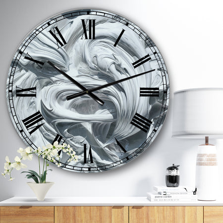 Waves of White Gray Paint - Large Modern Wall Clock