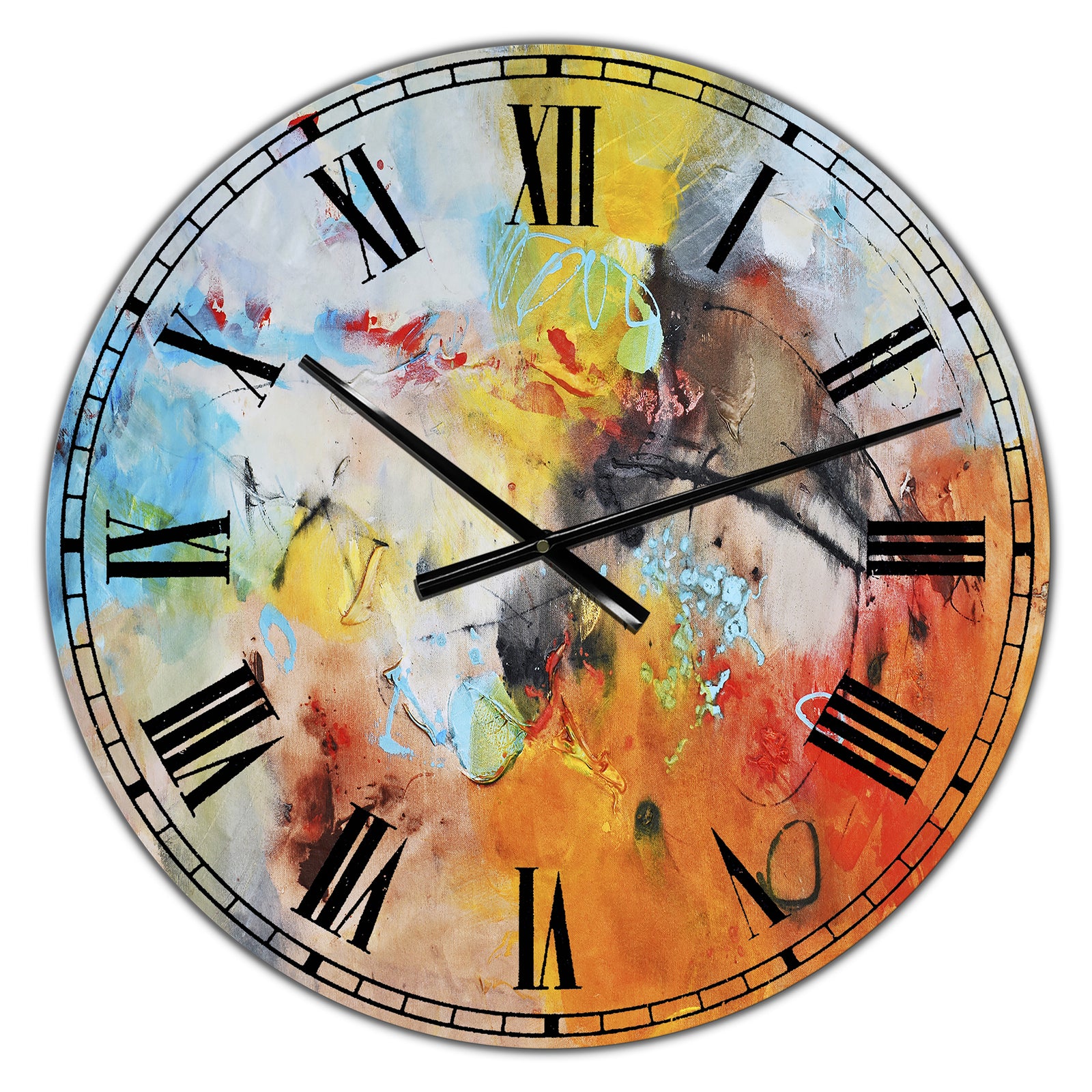 Blue And Yellow Color Spatters II - Large Modern Wall Clock