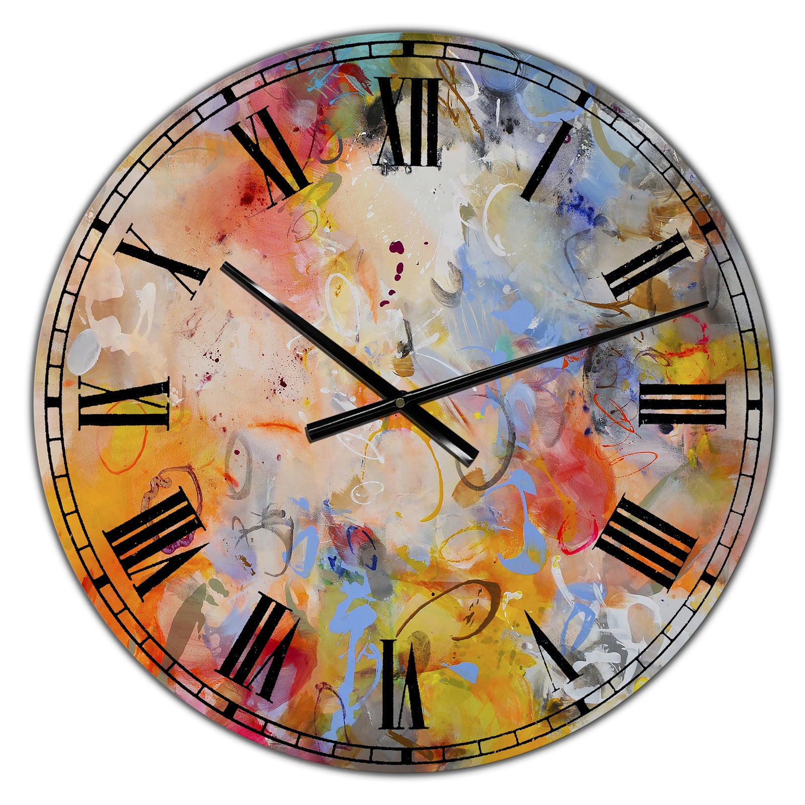 Blue And Yellow Color Whirls - Large Modern Wall Clock