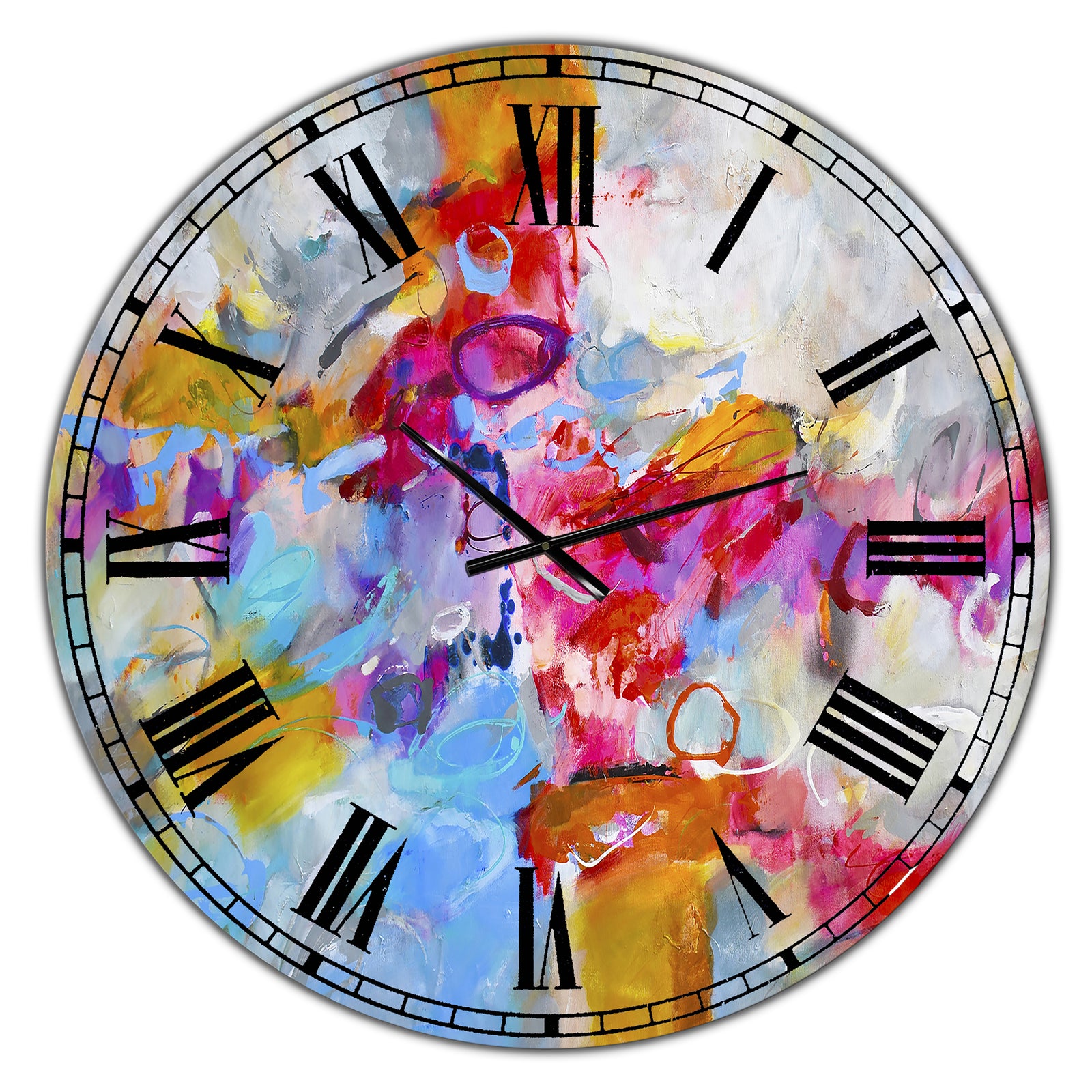 Blue And Yellow Color Spatters IV - Oversized Modern Wall Clock