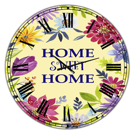 Home Sweet Home Flower Wreath - Oversized Cottage Wall Clock