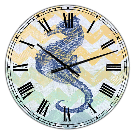 Chevron-sea horse-7914 - Large Nautical & Coastal Wall Clock
