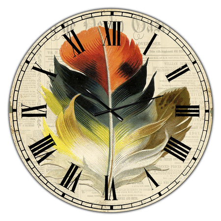Colorful Elegant Feather III - Oversized Cottage Wall Clock