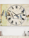 Birds Gathered On Wire Paris III - Oversized Cottage Wall Clock - 3 Panels