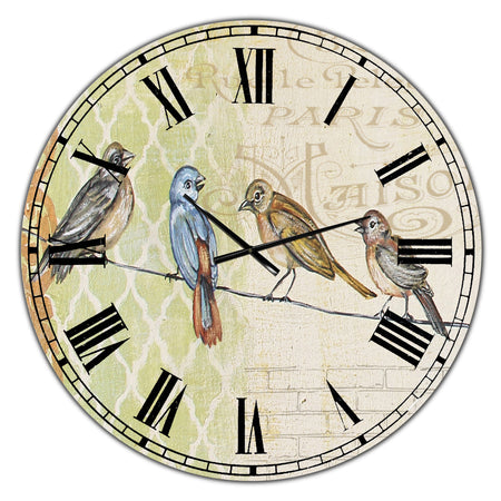Birds Gathered On Wire Paris II - Oversized Cottage Wall Clock