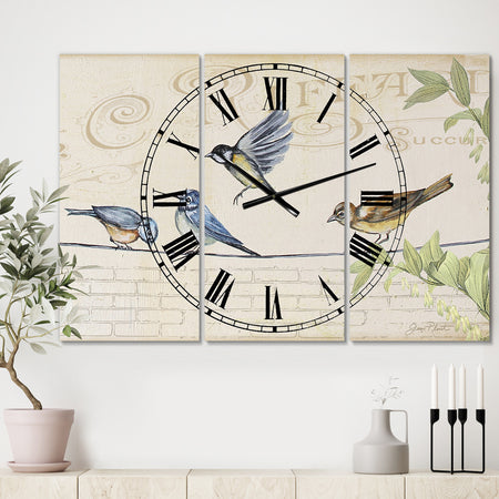 Birds Gathered On Wire Paris I - Oversized Cottage Wall Clock - 3 Panels