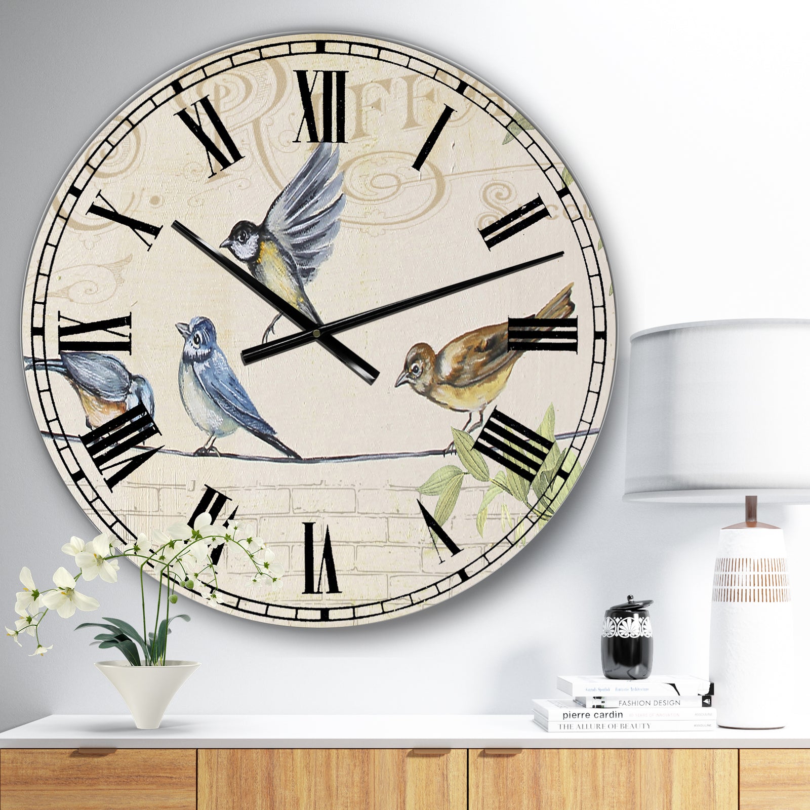 Birds Gathered On Wire Paris I - Cottage Wall Clock
