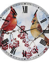 Two Cardinals And Snowy Winter Berries - Oversized Cottage Wall Clock