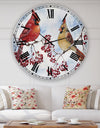 Two Cardinals And Snowy Winter Berries - Oversized Cottage Wall Clock