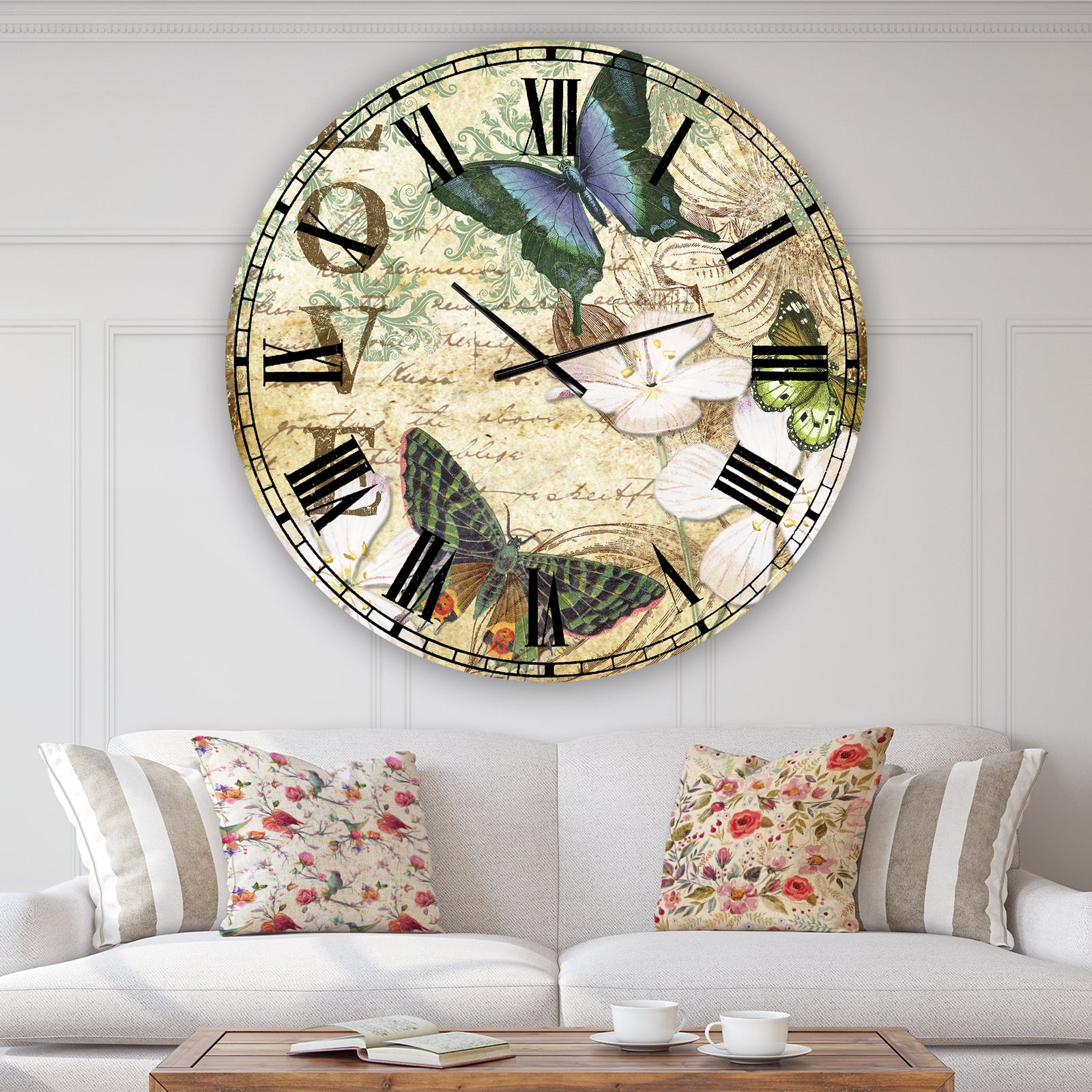 Inspirational Butterflies Love - Oversized Cottage Wall Clock