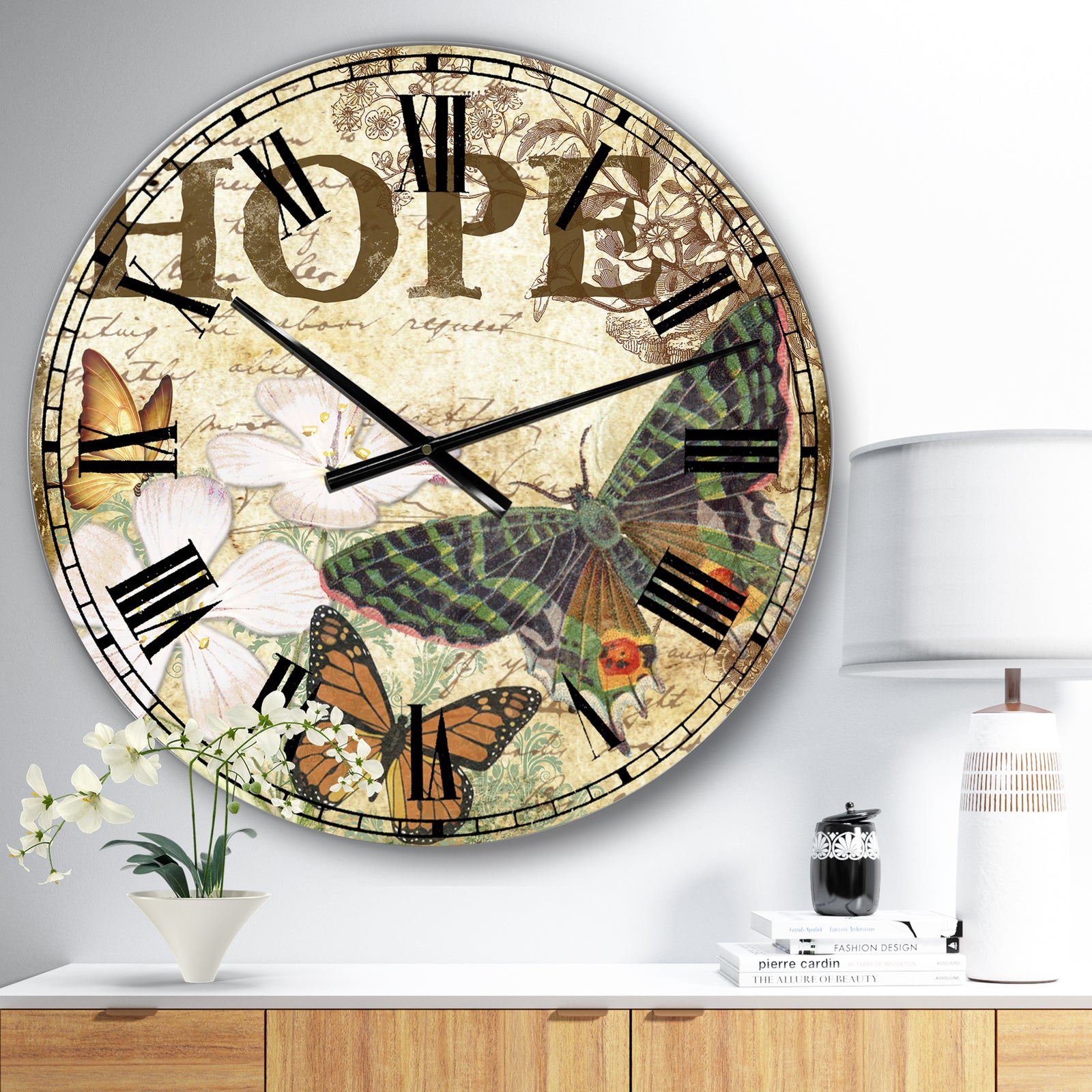 Inspirational Butterflies Hope - Large Cottage Wall Clock