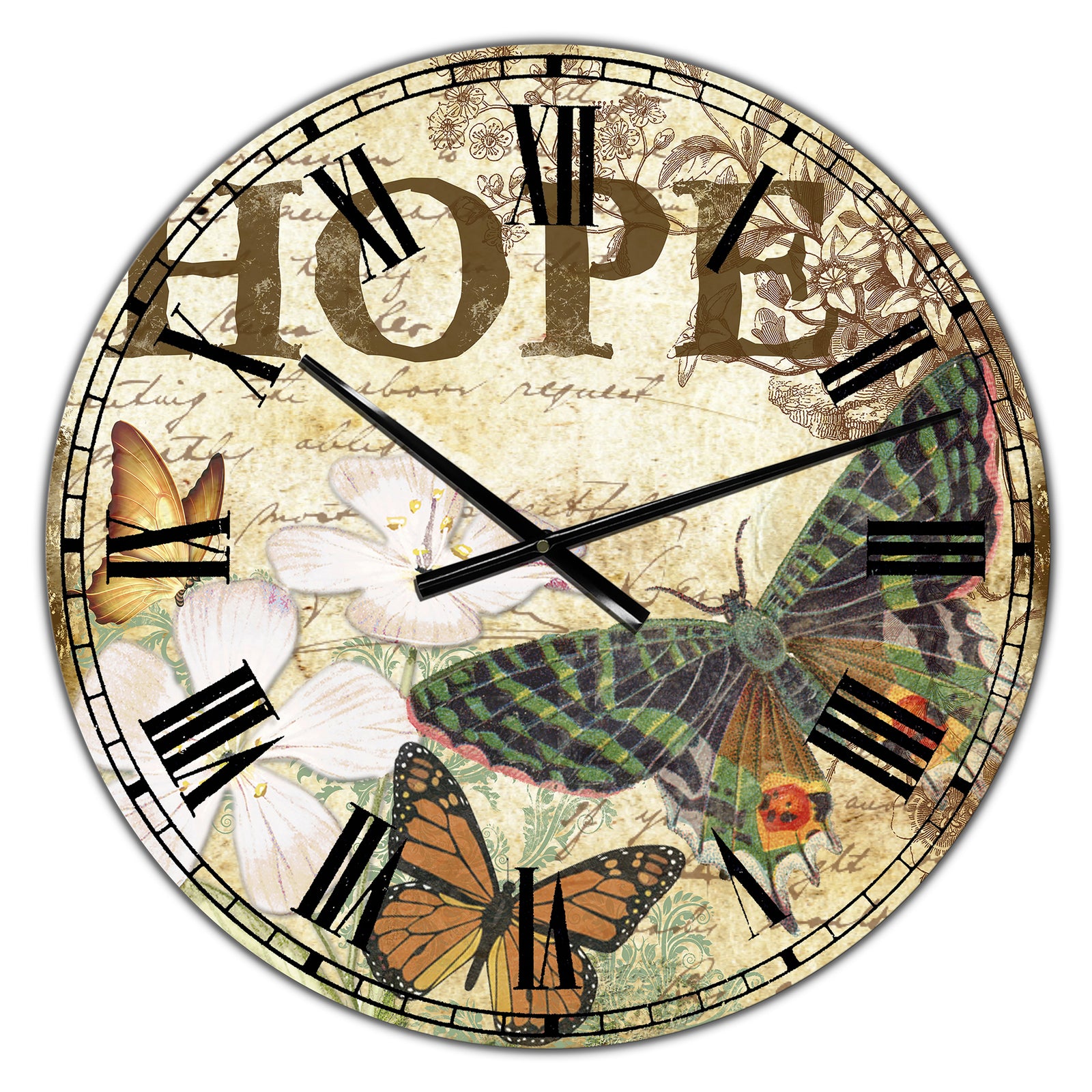 Inspirational Butterflies Hope - Large Cottage Wall Clock