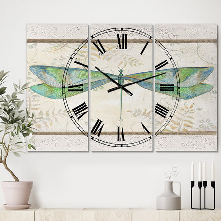 Summer Dragonfly 3 - Oversized Cottage Wall Clock - 3 Panels