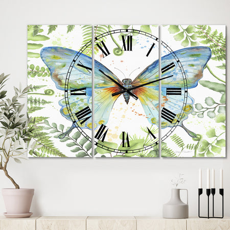 Porch & Den [Clock] Botanical Butterfly Beauty 1 - Large 3-panel Wall Clock