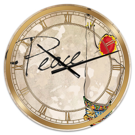 Gypsy Hippy Hand Peace - Large Cottage Wall Clock