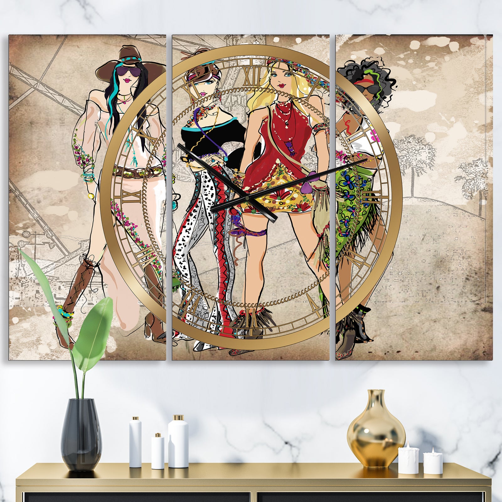 Squad Goals - Oversized Fashion Wall Clock - 3 Panels