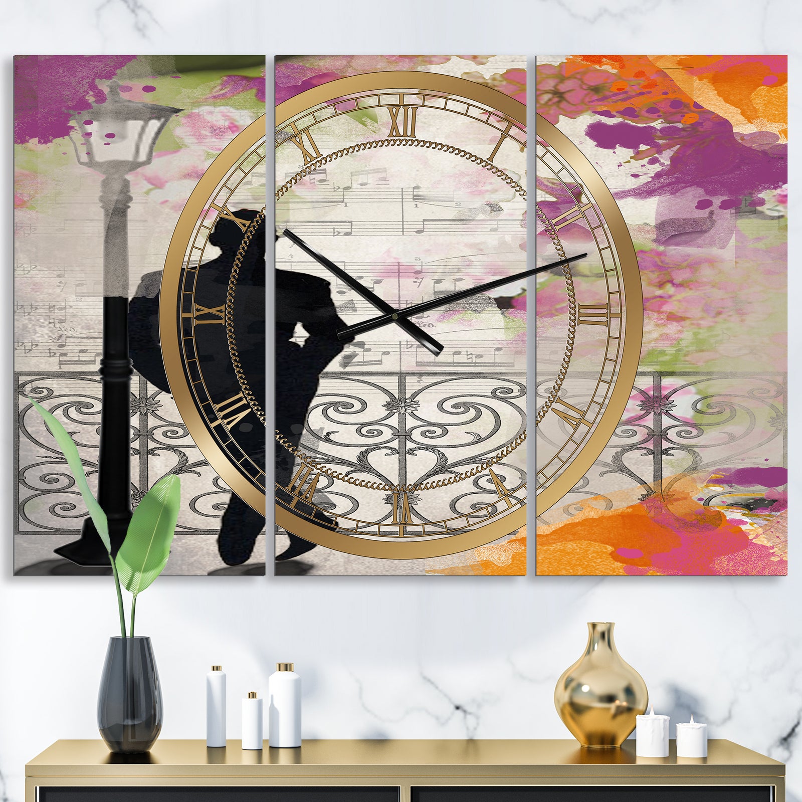 Waiting In Paris - Oversized Traditional Wall Clock - 3 Panels