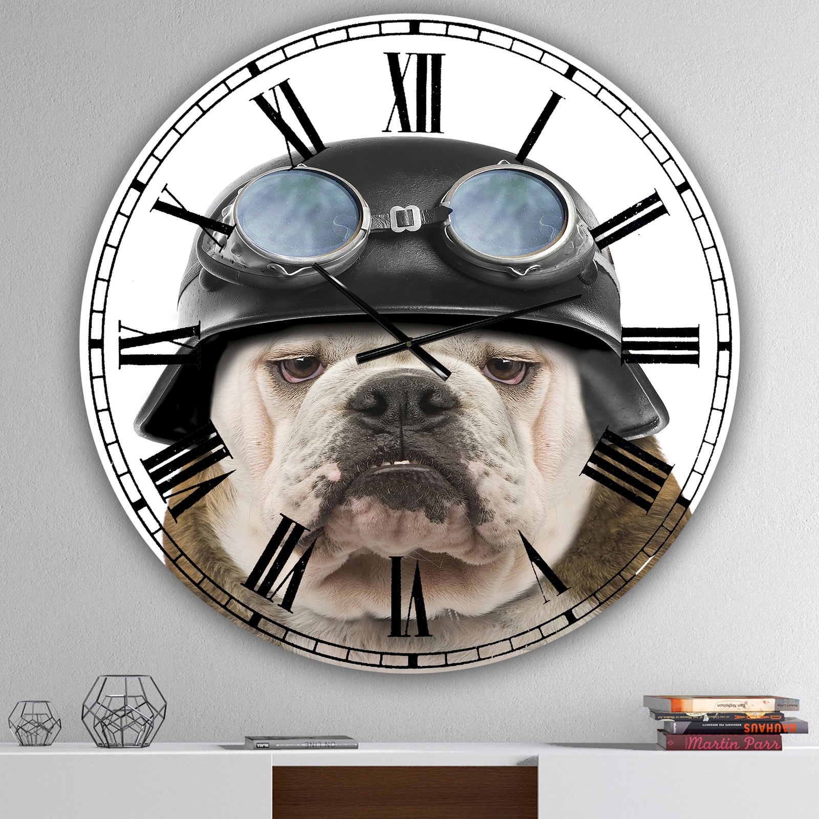 Dog With Biker Helmet  - Oversized Modern Wall Clock