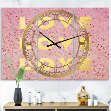 Love, Love, Love - Oversized Glam Wall Clock - 3 Panels
