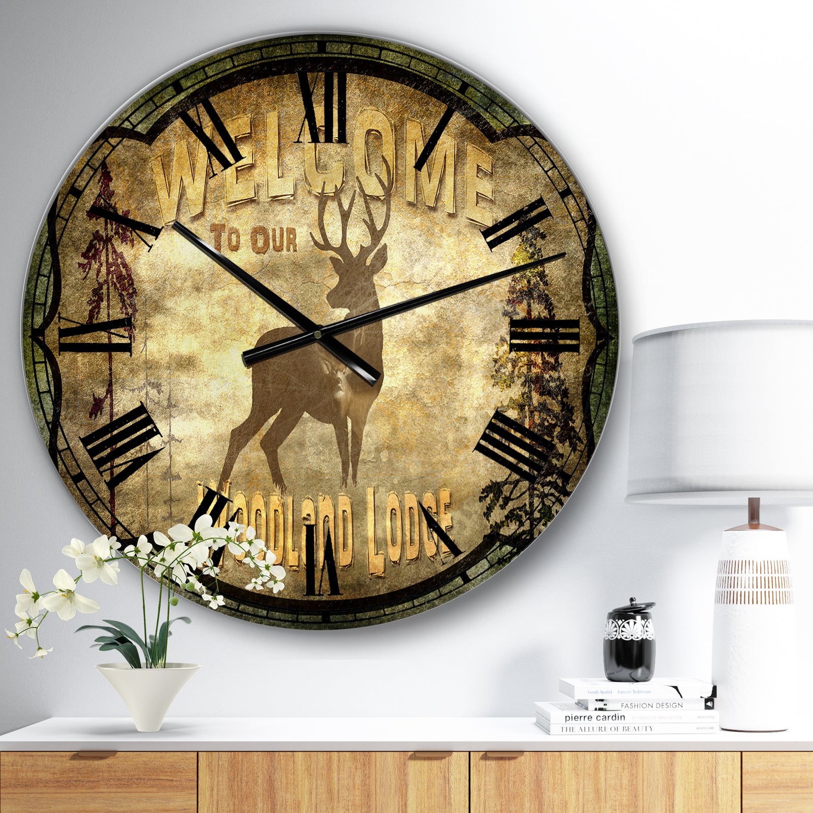Welcome_Lodge Deer - Large Cottage Wall Clock