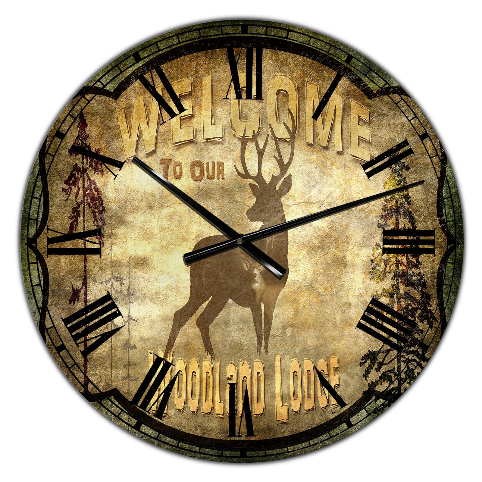 Welcome_Lodge Deer - Large Cottage Wall Clock
