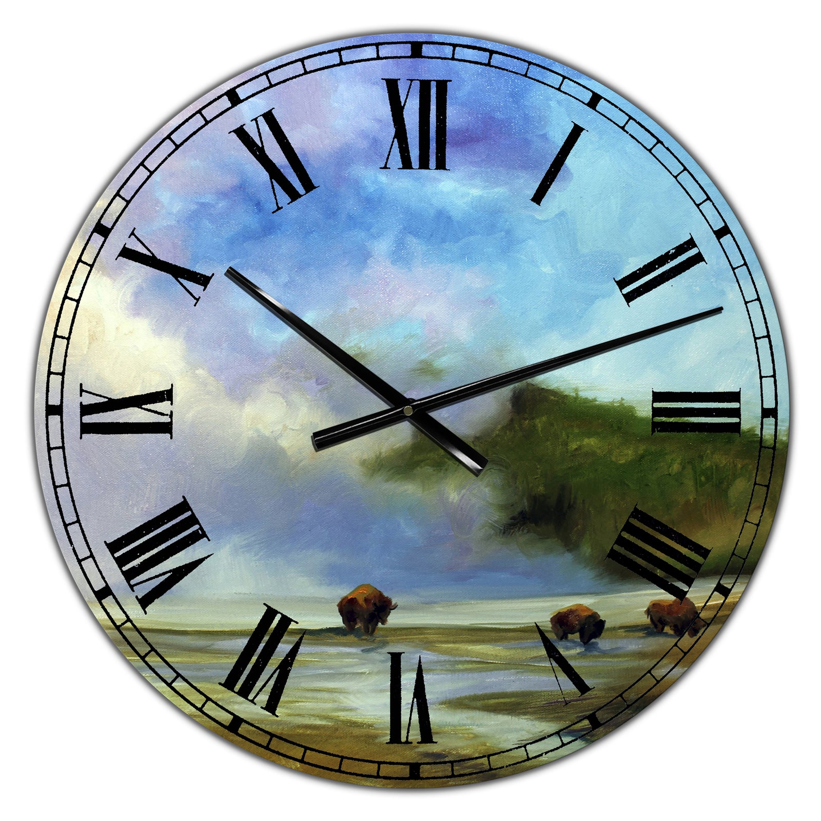 Yellowstone Buffalo Landscape - Large Lake House Wall Clock