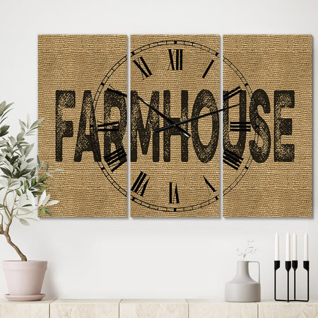 Farmhouse On Jute - Oversized Farmhouse Wall Clock - 3 Panels